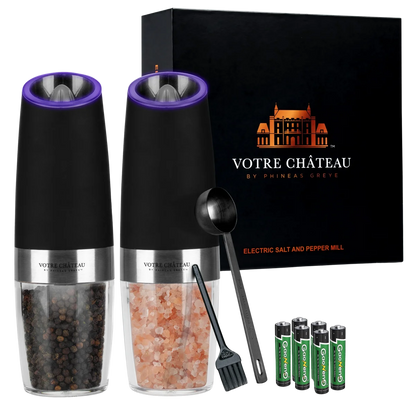 Votre Château by Phineas Greye Gravity Salt and Pepper Grinder Set with Batteries (Double)