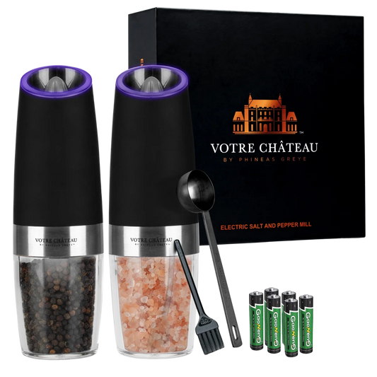 Votre Château by Phineas Greye Gravity Salt and Pepper Grinder Set with Batteries (Double)