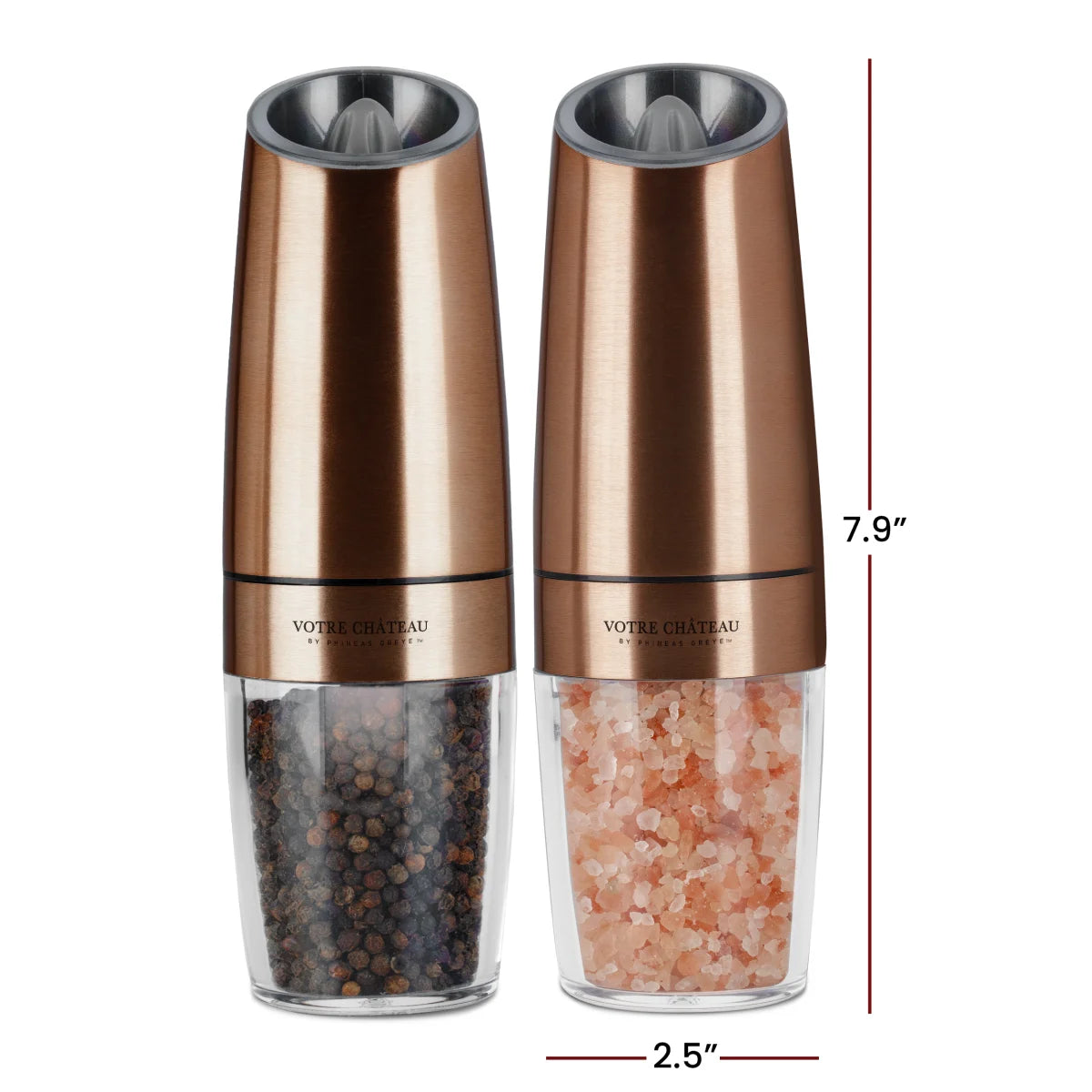 Votre Château by Phineas Greye Gravity Salt and Pepper Grinder Set with Batteries (Double)