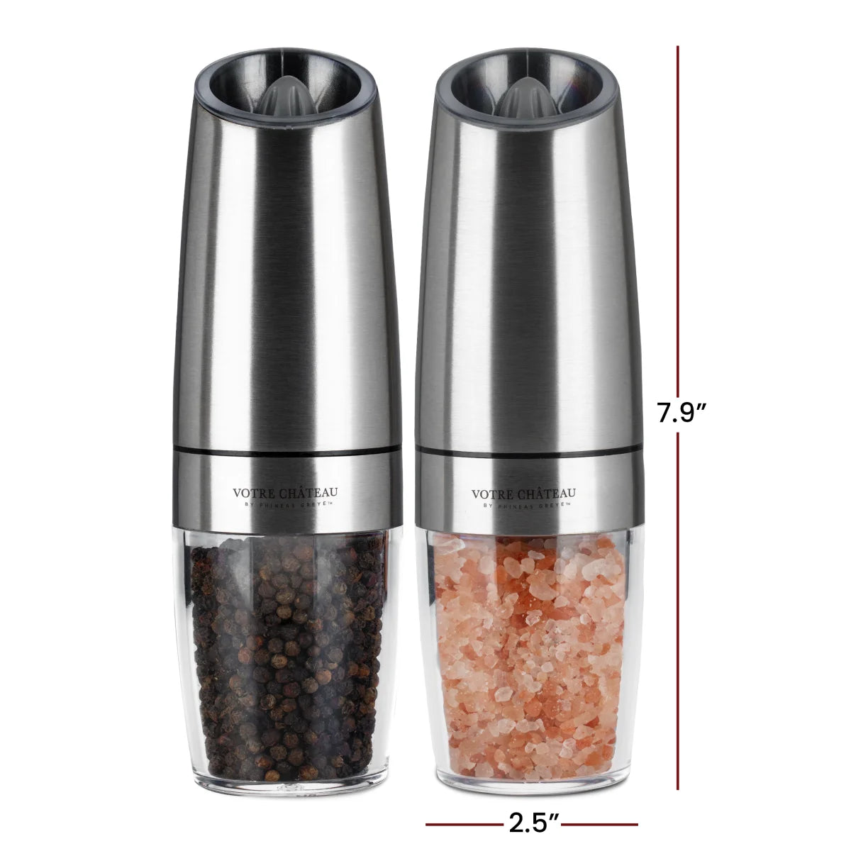 Votre Château by Phineas Greye Gravity Salt and Pepper Grinder Set with Batteries (Double)