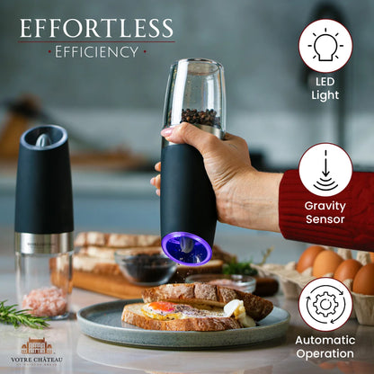 Votre Château by Phineas Greye Gravity Salt and Pepper Grinder Set with Batteries (Double)