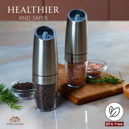 Votre Château by Phineas Greye Gravity Salt and Pepper Grinder Set with Batteries (Double)