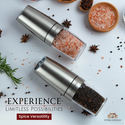 Votre Château by Phineas Greye Gravity Salt and Pepper Grinder Set with Batteries (Double)