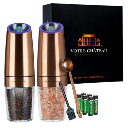 Votre Château by Phineas Greye Gravity Salt and Pepper Grinder Set with Batteries (Double)